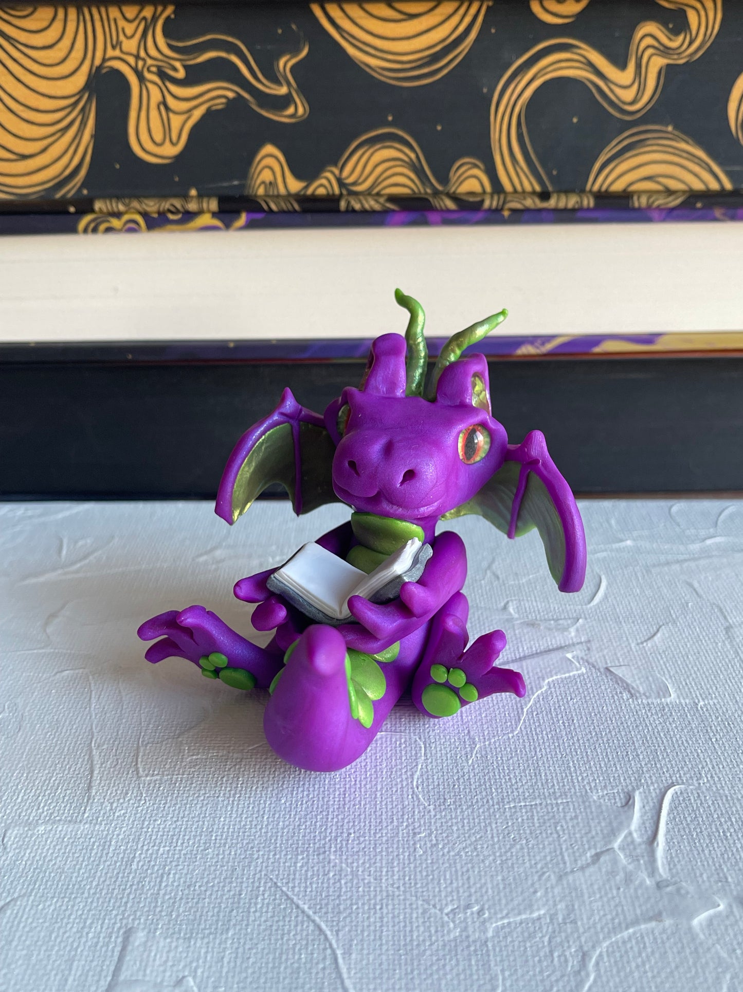 Purple & Green Handmade Polymer Clay Book Dragon