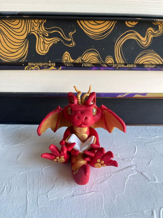 Red & Gold Handmade Polymer Clay Book Dragon