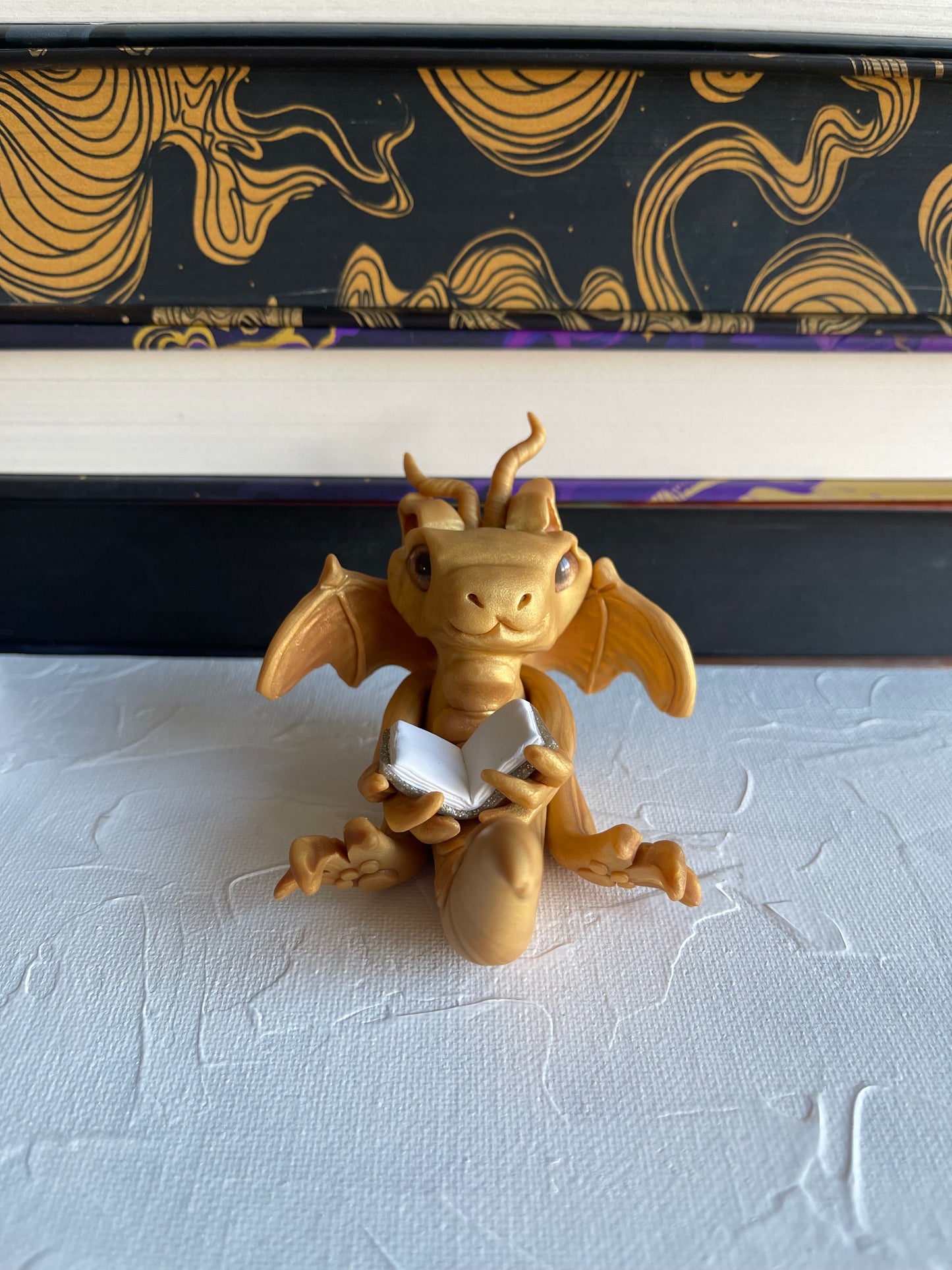 Gold Handmade Polymer Clay Book Dragon