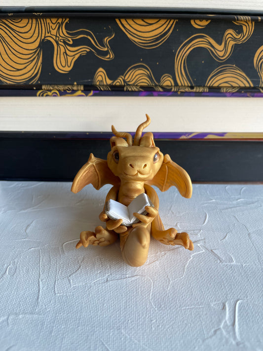 Gold Handmade Polymer Clay Book Dragon