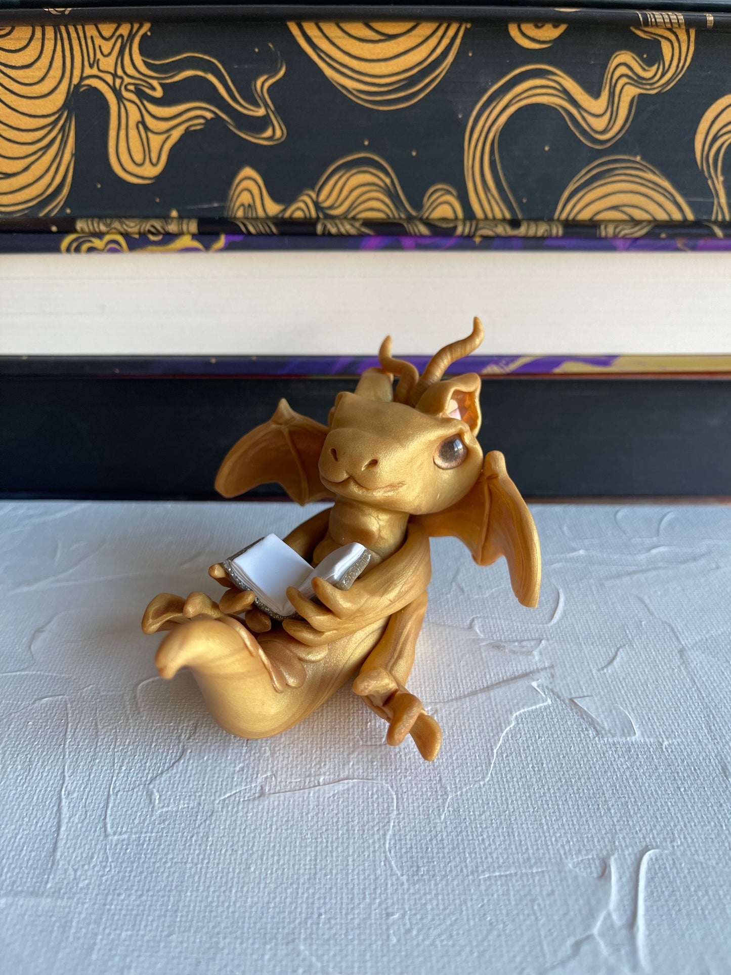 Gold Handmade Polymer Clay Book Dragon