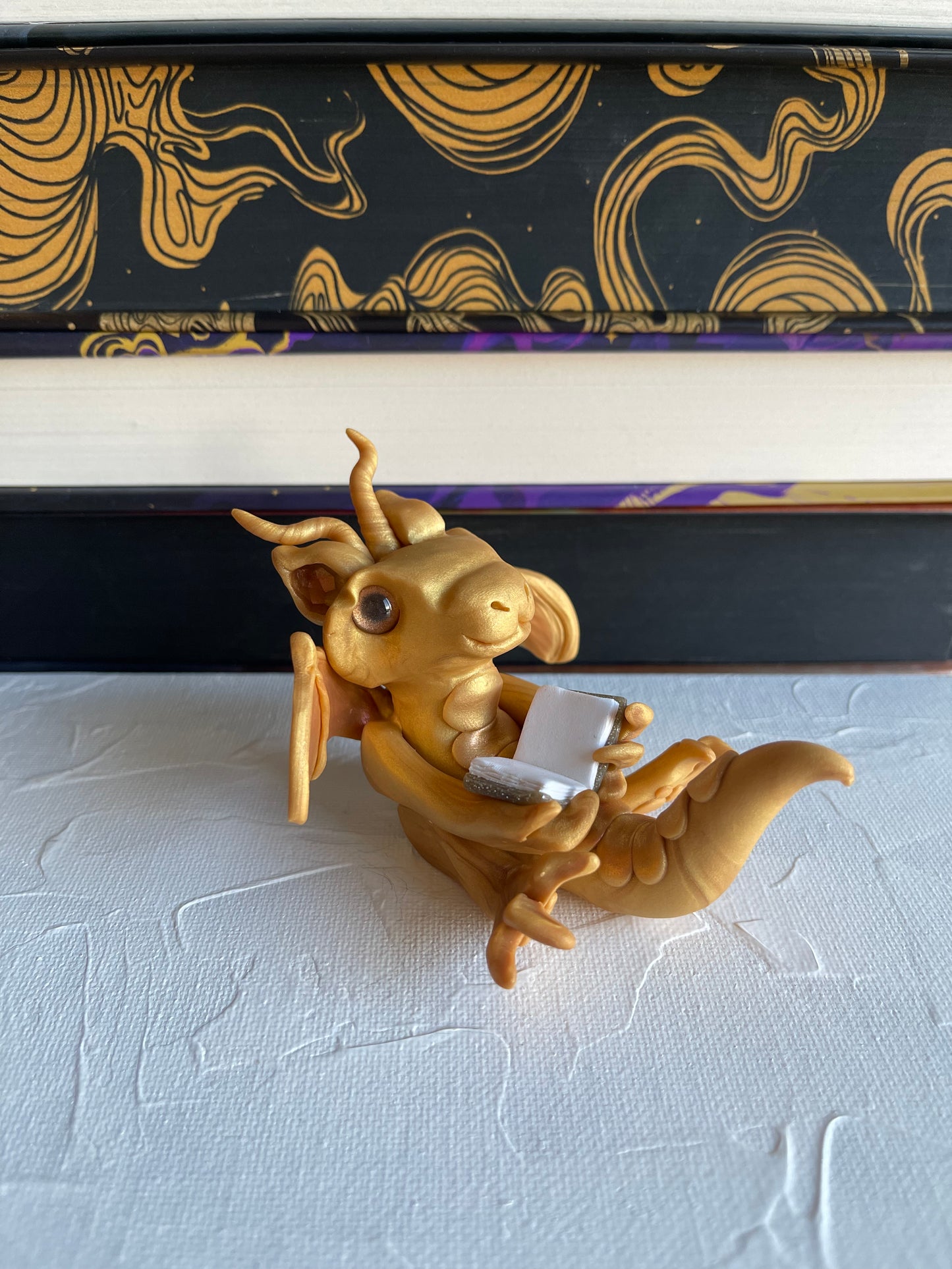 Gold Handmade Polymer Clay Book Dragon