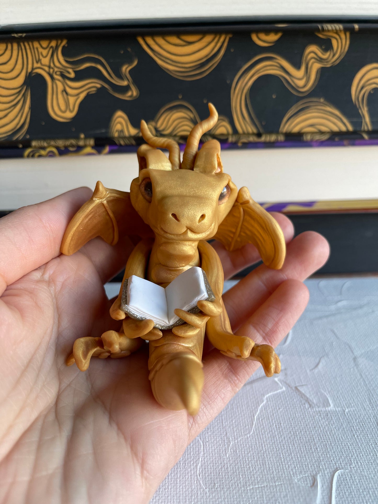 Gold Handmade Polymer Clay Book Dragon