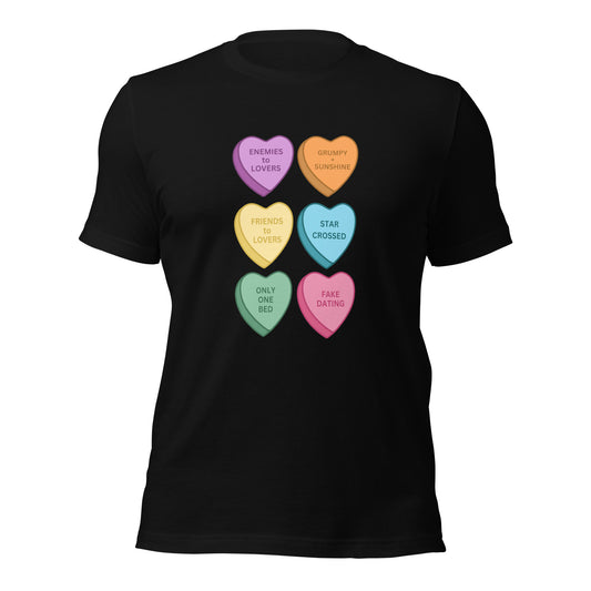 Romance Tropes Candy Hearts T-Shirt